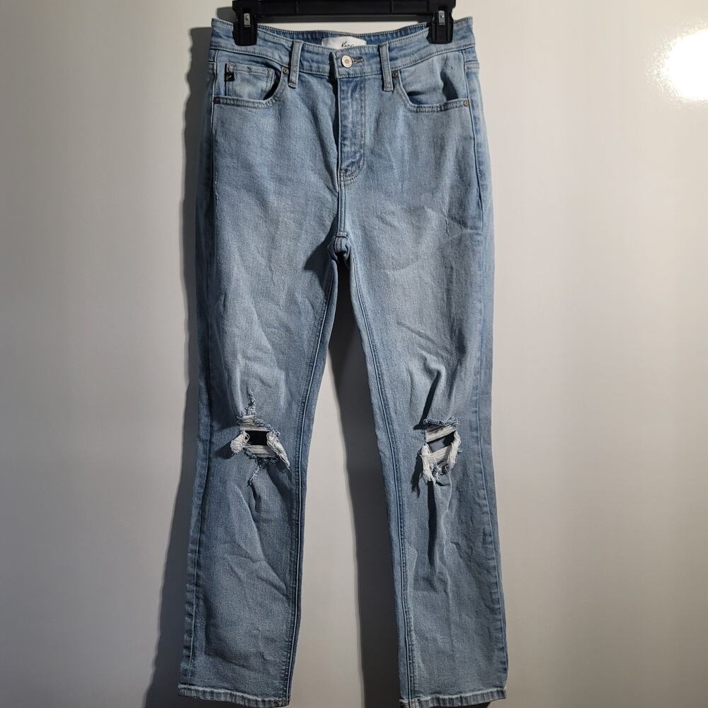 KanCan Jeans Women's Size 5/26 Light Wash Distressed Ripped Knee Straight Leg...